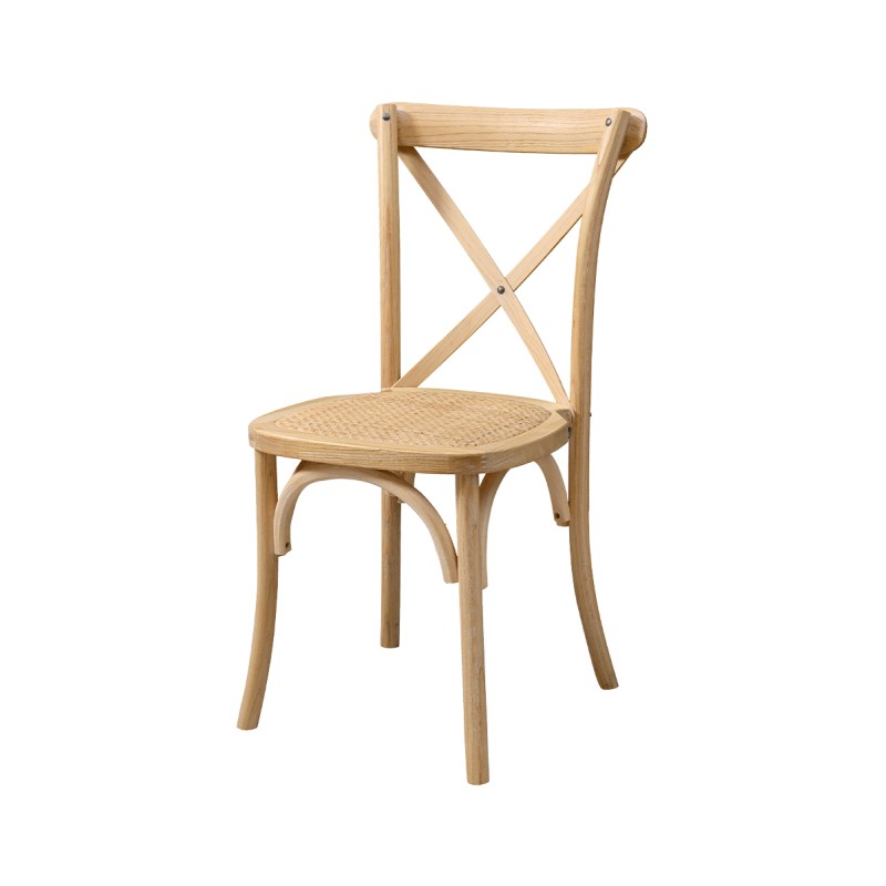 Krzesło ślubne CROSS-BACK WOOD RATTAN naturalny pobielany