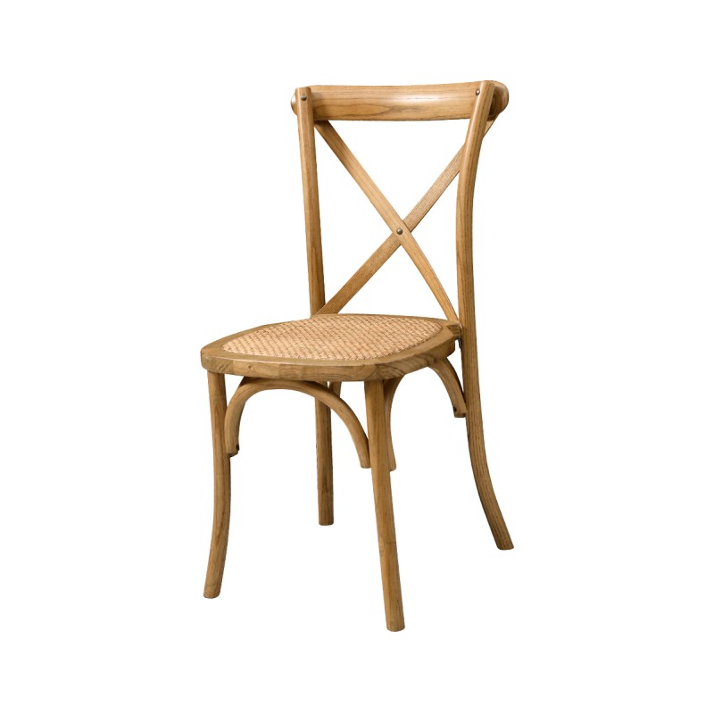 Krzesło ślubne CROSS-BACK WOOD RATTAN jasny rustykalny