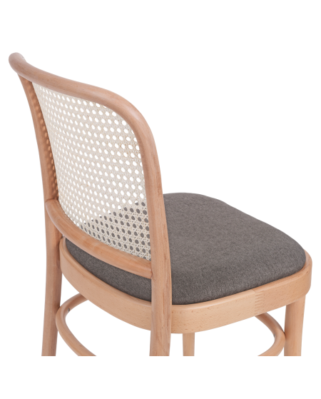 Krzesło drewniane Loomi 811 rattan naturalny - siedzisko szare