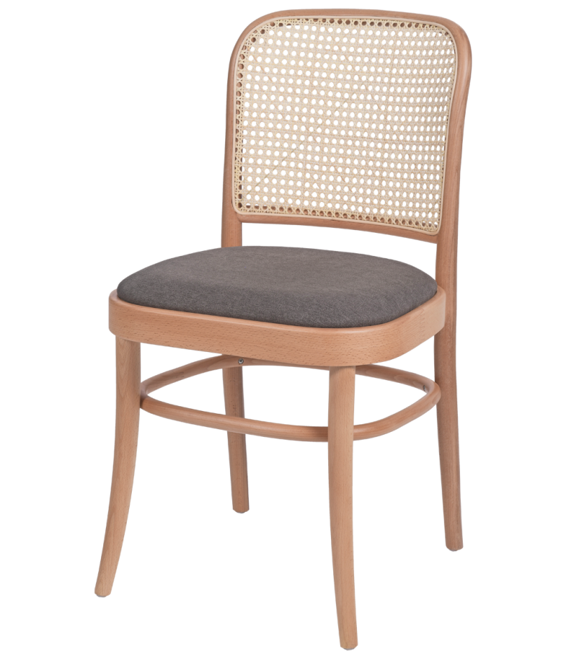 Krzesło drewniane Loomi 811 rattan naturalny - siedzisko szare