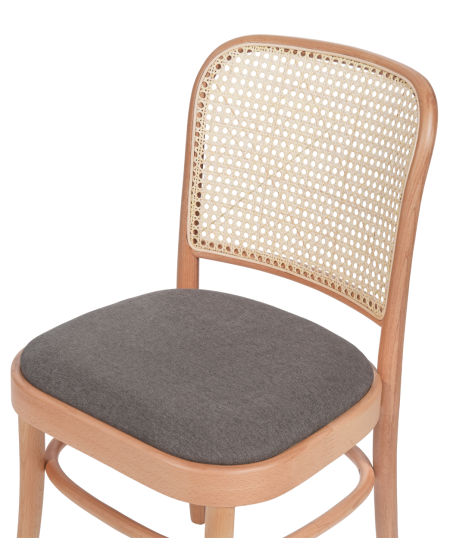 Krzesło drewniane Loomi 811 rattan naturalny - siedzisko szare