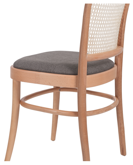 Krzesło drewniane Loomi 811 rattan naturalny - siedzisko szare