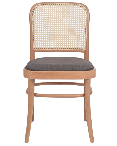 Krzesło drewniane Loomi 811 rattan naturalny - siedzisko szare