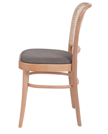 Krzesło drewniane Loomi 811 rattan naturalny - siedzisko szare