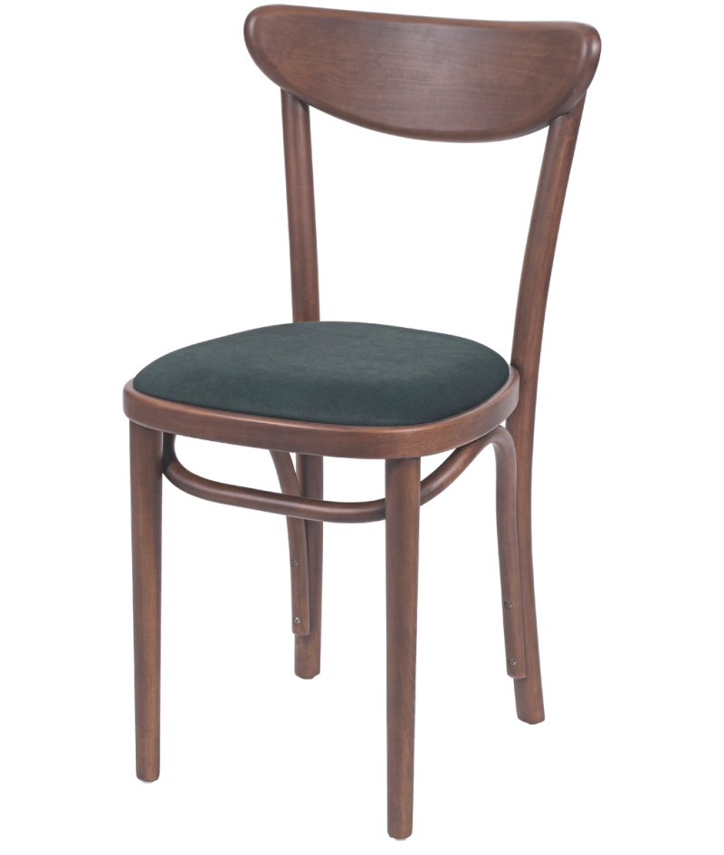 Krzesło drewniane Boomerang orzech - siedzisko zielone