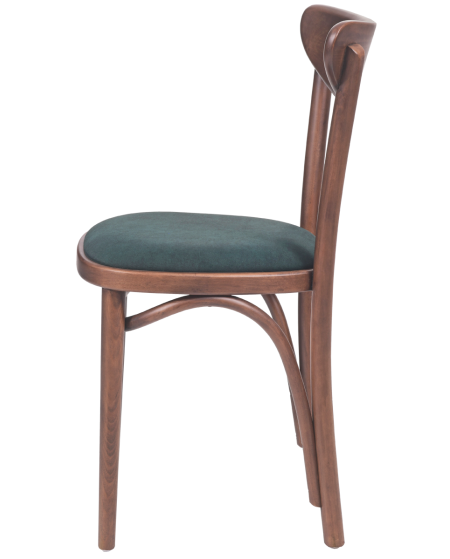 Krzesło drewniane Boomerang orzech - siedzisko zielone