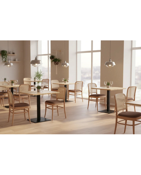 Krzesło drewniane Loomi 811 rattan naturalny - siedzisko brązowe