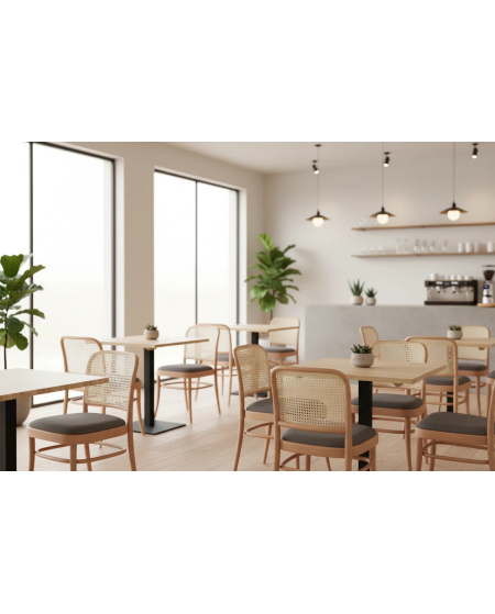 Krzesło drewniane Loomi 811 rattan naturalny - siedzisko szare