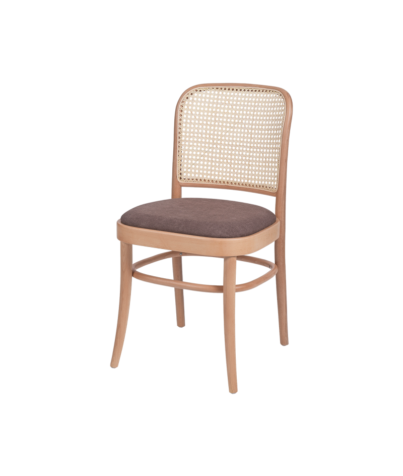 Krzesło drewniane Loomi 811 rattan naturalny - siedzisko brązowe