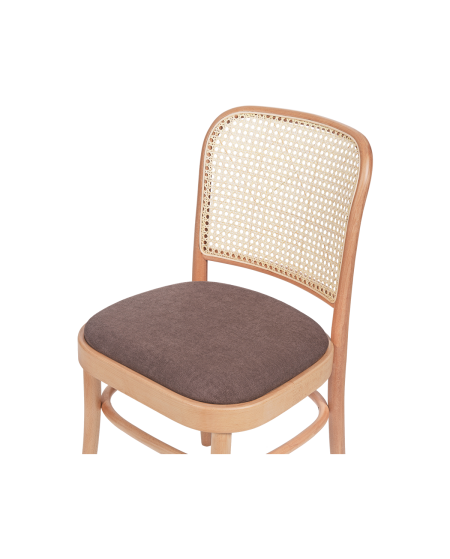 Krzesło drewniane Loomi 811 rattan naturalny - siedzisko brązowe