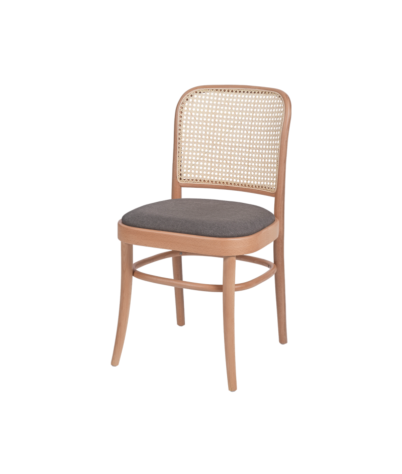 Krzesło drewniane Loomi 811 rattan naturalny - siedzisko szare