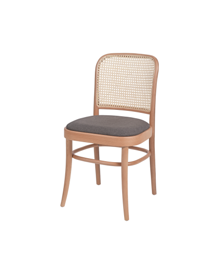 Krzesło drewniane Loomi 811 rattan naturalny - siedzisko szare