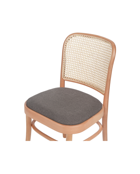 Krzesło drewniane Loomi 811 rattan naturalny - siedzisko szare