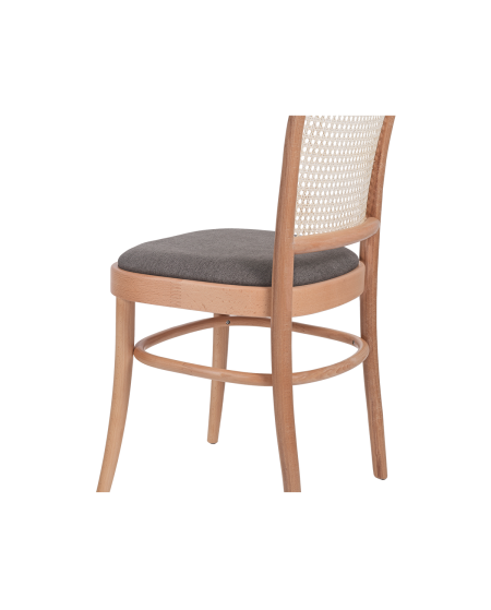 Krzesło drewniane Loomi 811 rattan naturalny - siedzisko szare