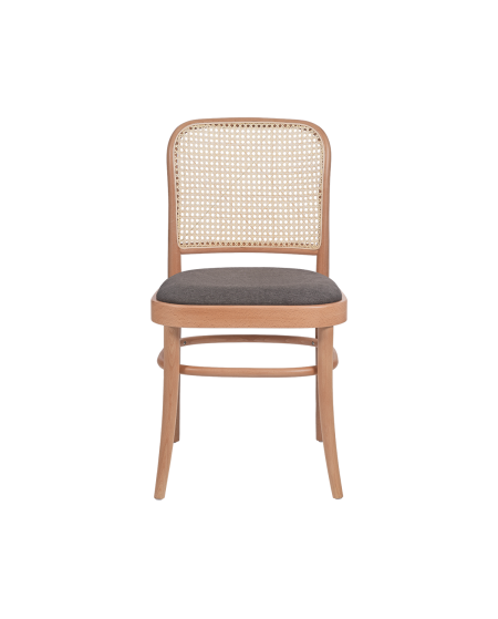 Krzesło drewniane Loomi 811 rattan naturalny - siedzisko szare