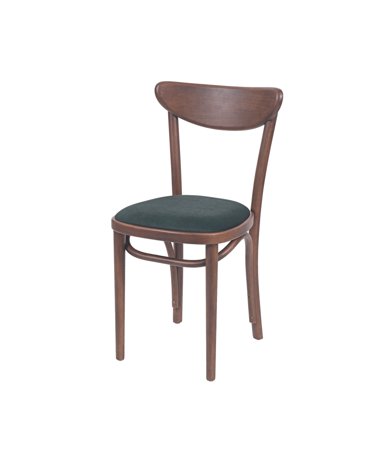 Krzesło drewniane Boomerang orzech - siedzisko zielone