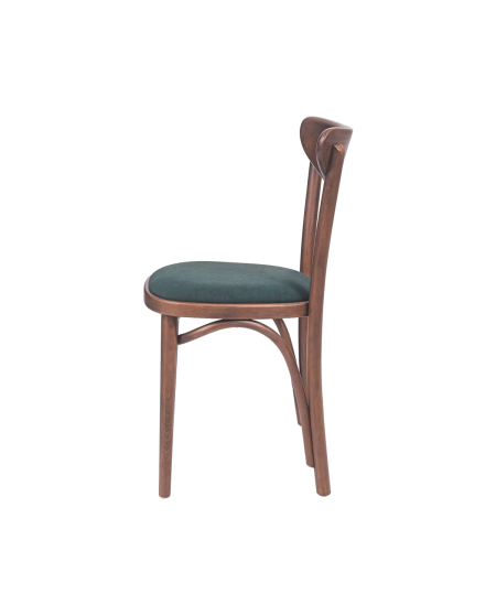 Krzesło drewniane Boomerang orzech - siedzisko zielone