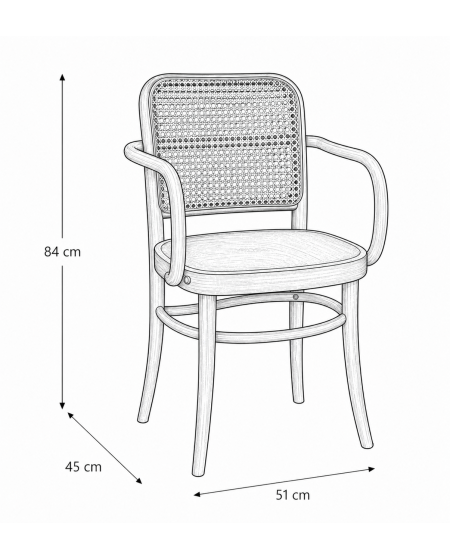 Krzesło drewniane Loomi 811 Arm rattan orzech