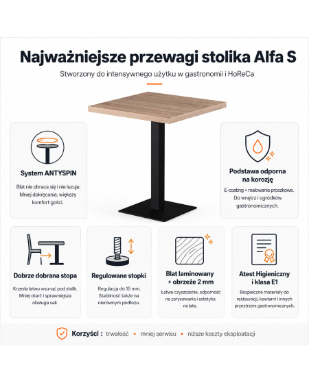 Stolik Alfa S czarny blat laminowany 18 mm