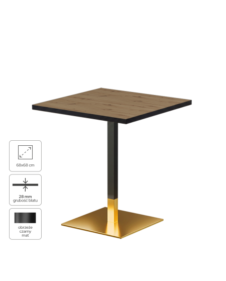 Stolik Omega 68x68 dąb artisan z obrzeżem czarny mat