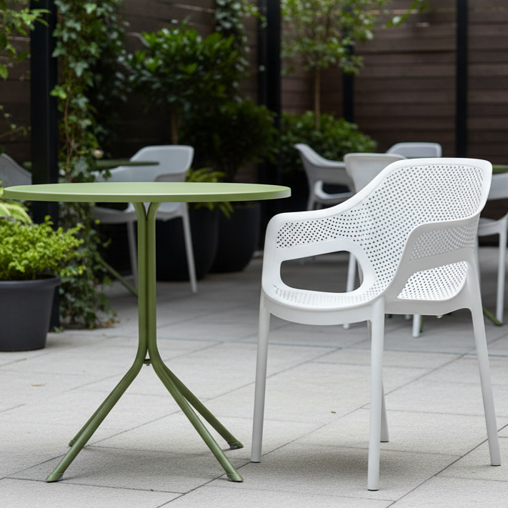 Krzesło Aero białe w aranżacji w kawiarni na zewnątrz