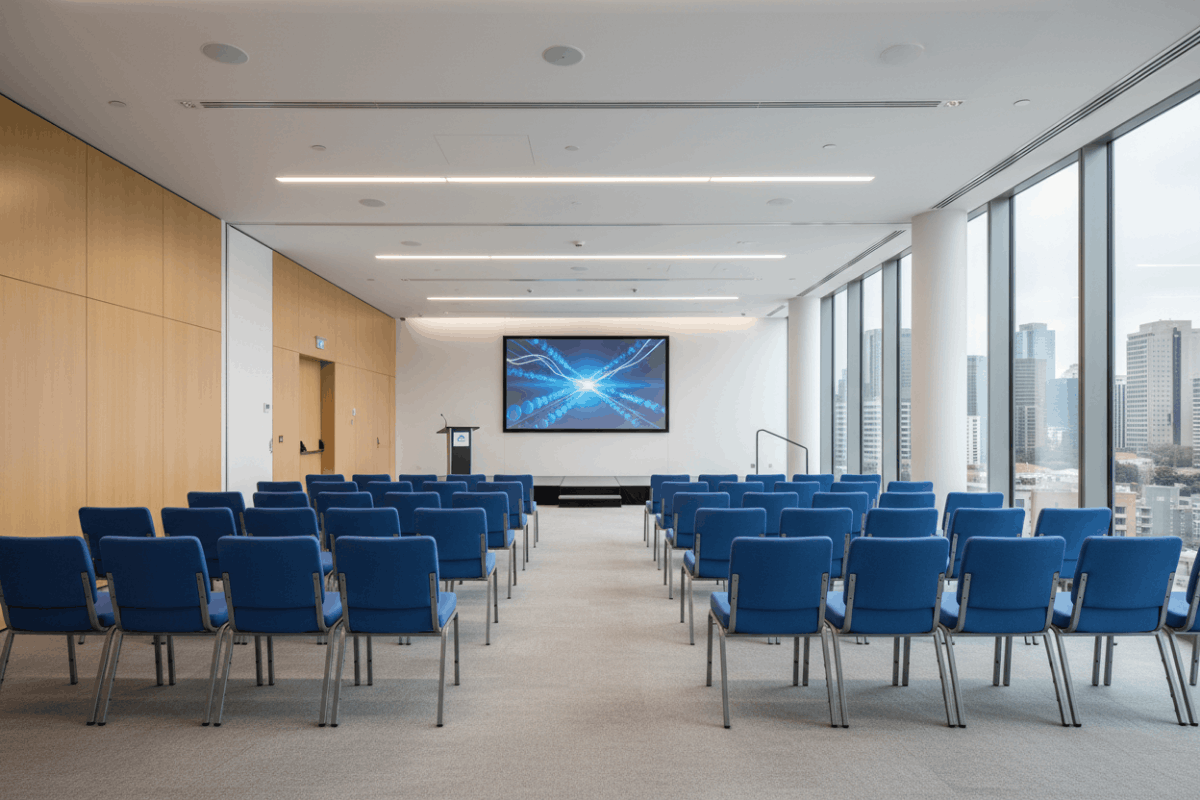 Krzesła aranżacyjne Ambassador granatowe w aranżacji w sali