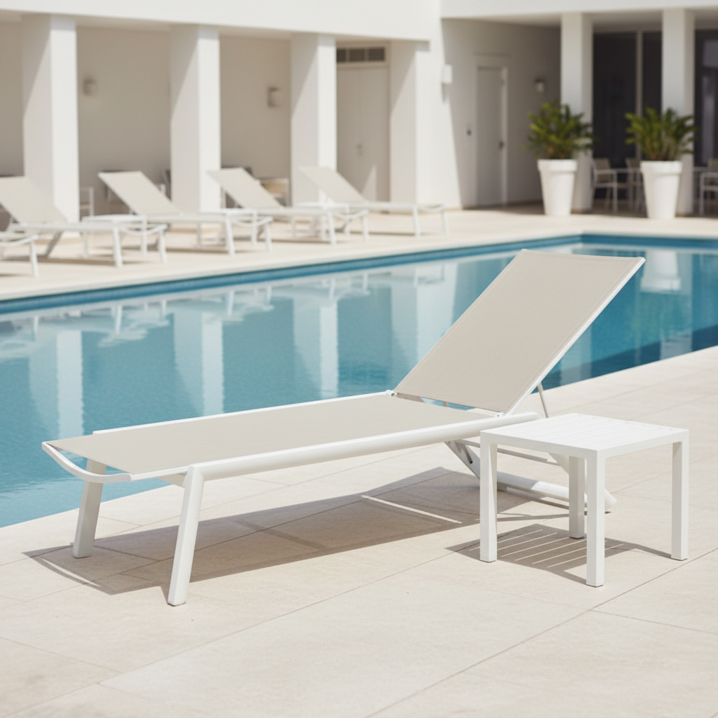 Stolik basenowy Azura biały - aranżacja przy basenie hotelowym