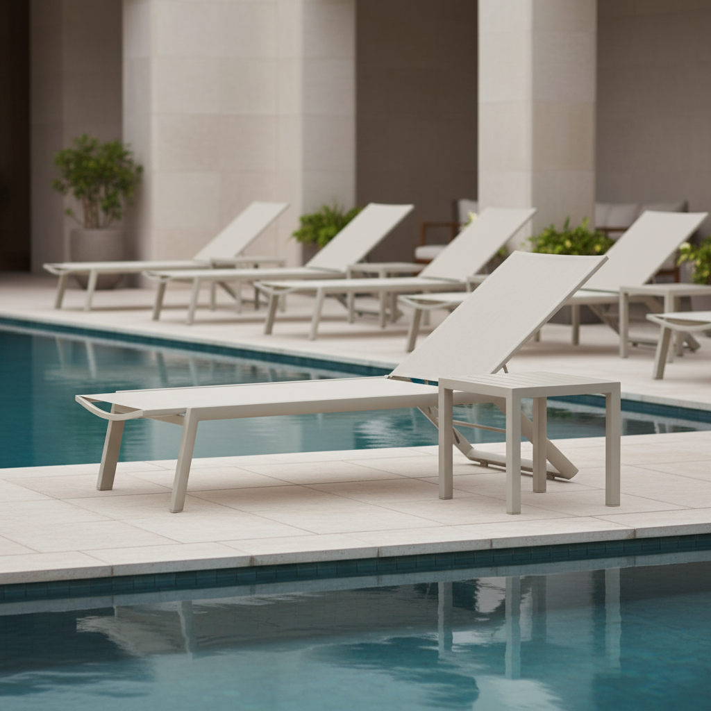 Stolik basenowy Azura szampański - aranżacja na basenie hotelowym