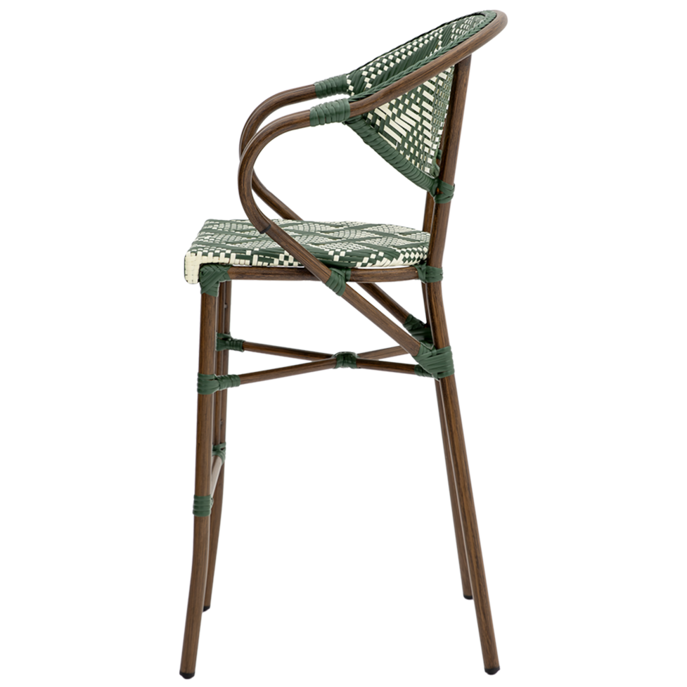 Krzesło technorattanowe Camillo Bar zielono-białe - bok