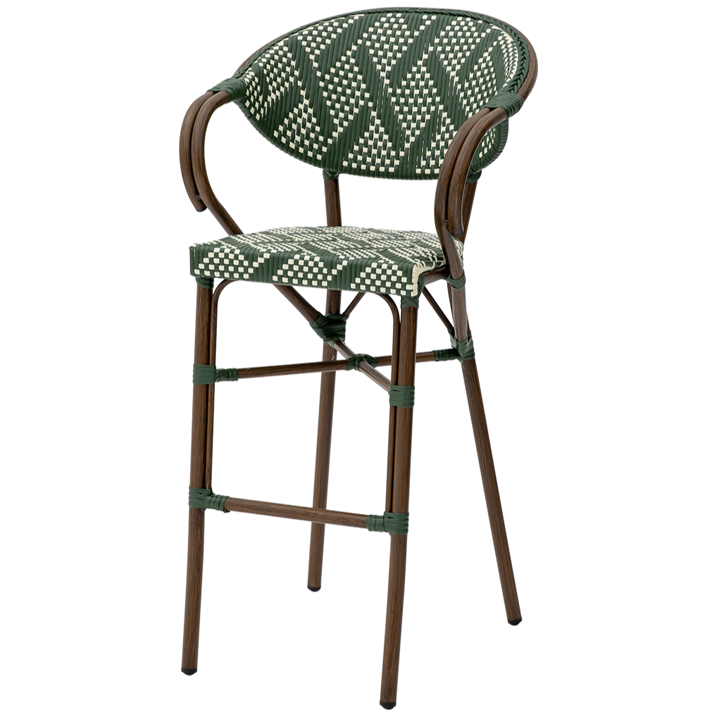 Krzesło technorattanowe Camillo Bar zielono-białe - widok og&oacute;lny