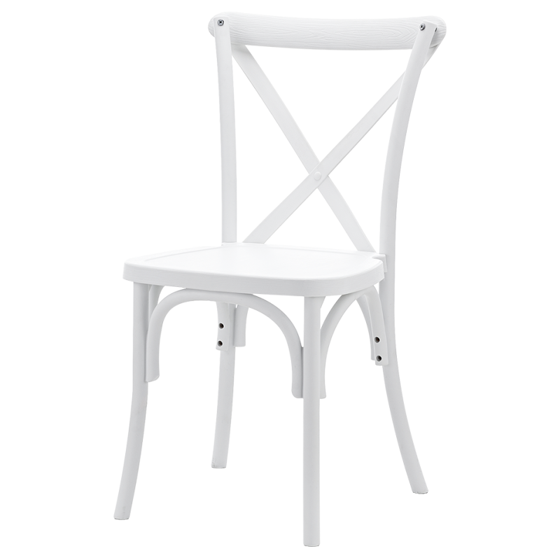 Krzesło Cross-Back Polywood białe - widok og&oacute;lny, ujęcie z prawej strony