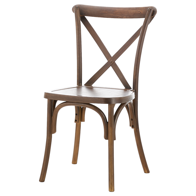 Krzesło Cross-Back Polywood w kolorze orzechowym - widok og&oacute;lny od prawej