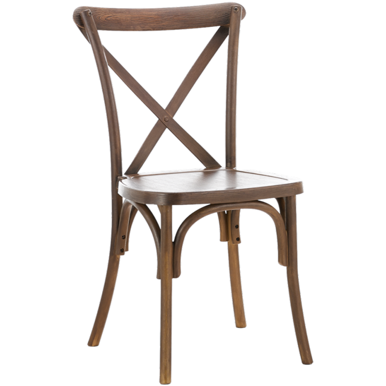 Krzesło Cross-Back Polywood w kolorze orzechowym - widok og&oacute;lny od lewej