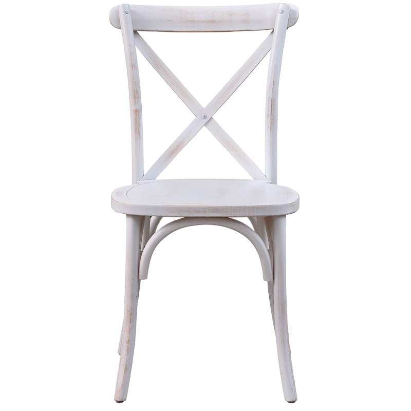 Krzesło drewniane Cross-Back Wood białe postarzane - przód
