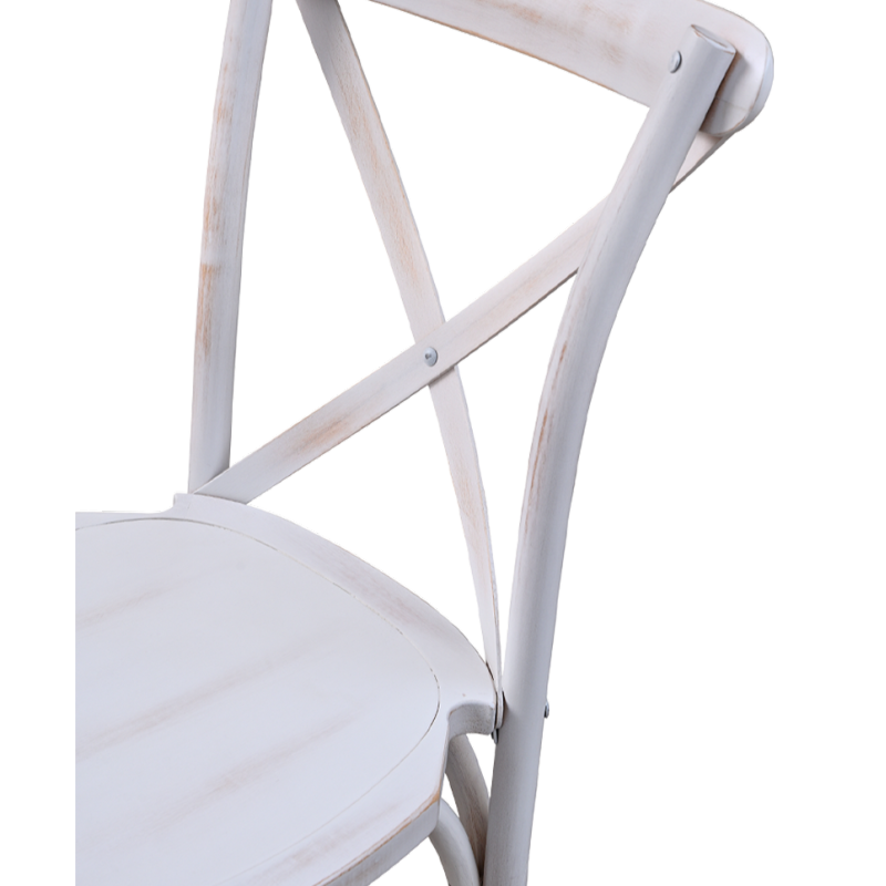 Krzesło drewniane Cross-Back Wood białe postarzane - oparcie i siedzisko