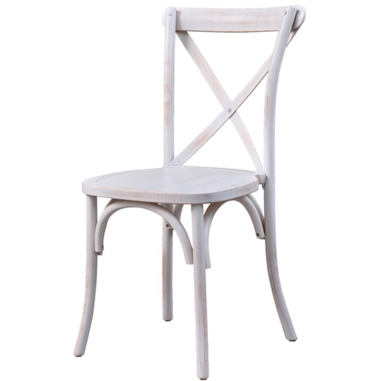 Krzesło drewniane Cross-Back Wood białe postarzane - widok ogólny