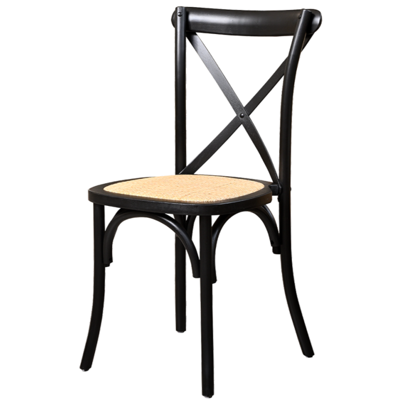 Krzesło Cross-Back Wood Rattan czarne - widok ogólny