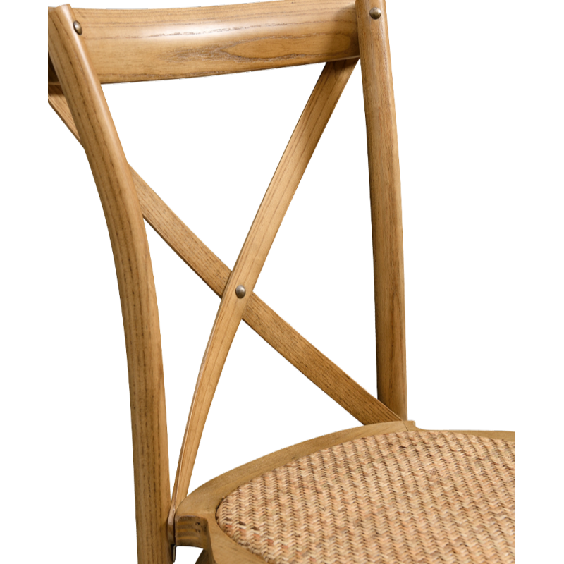 Krzesło drewniane Cross-Back Wood Rattan jasne rustykalne - oparcie i siedzisko