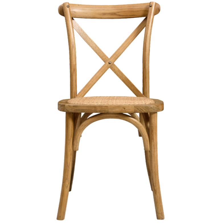 Krzesło drewniane Cross-Back Wood Rattan jasne rustykalne - prz&oacute;d