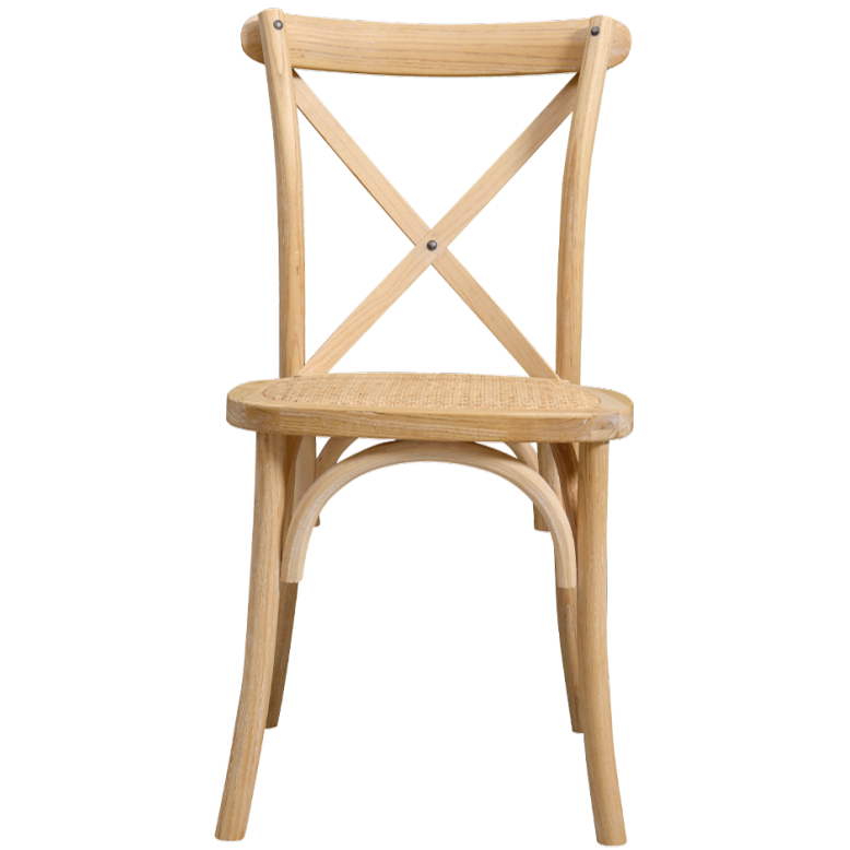 Krzesło drewniane Cross-Back Wood Rattan naturalne pobielane - prz&oacute;d