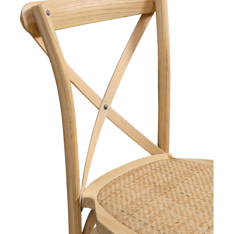 Krzesło drewniane Cross-Back Wood Rattan naturalne pobielane - oparcie i siedzisko