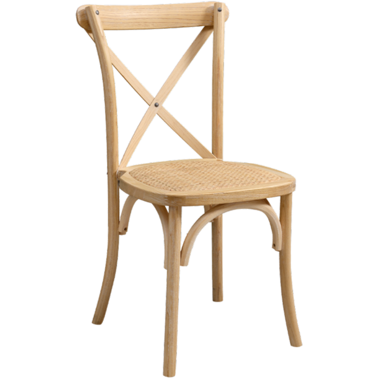 Krzesło drewniane Cross-Back Wood Rattan naturalne pobielane - widok og&oacute;lny