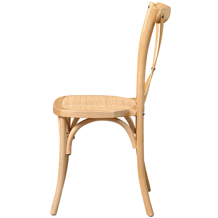 Krzesło drewniane Cross-Back Wood Rattan naturalne - bok