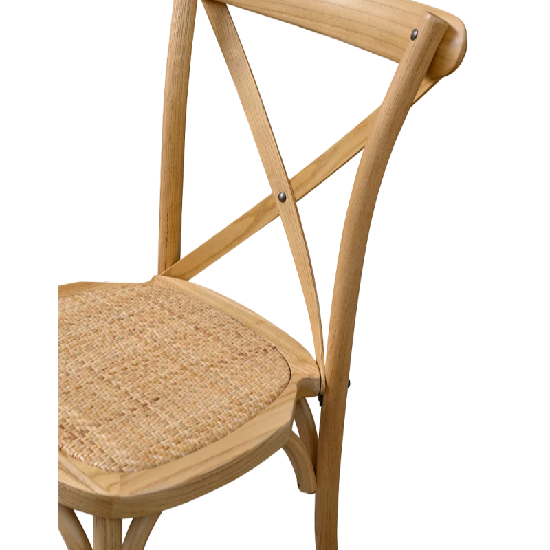 Krzesło drewniane Cross-Back Wood Rattan naturalne - siedzisko i oparcie