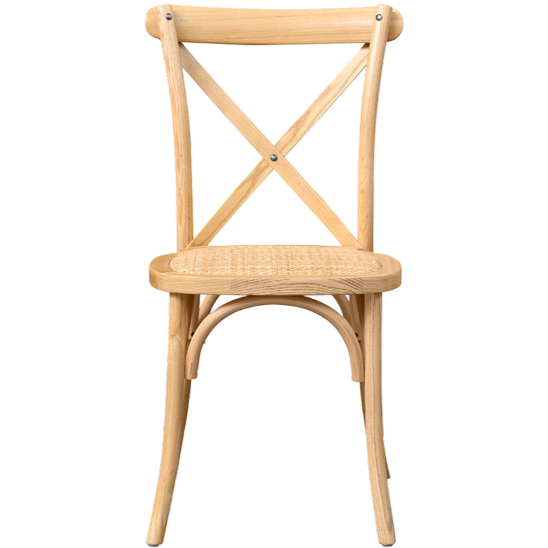 Krzesło drewniane Cross-Back Wood Rattan naturalne - prz&oacute;d