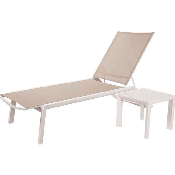 Leżak basenowy Riviera biało-beżowy ze stolikiem Azura w kolorze białym