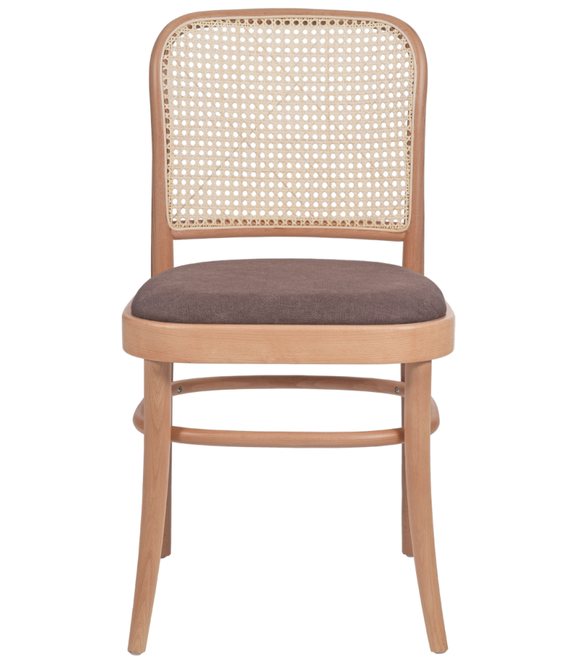 Krzesło gięte Loomi 811 rattan z tapicerowanym brązowym siedziskiem - prz&oacute;d