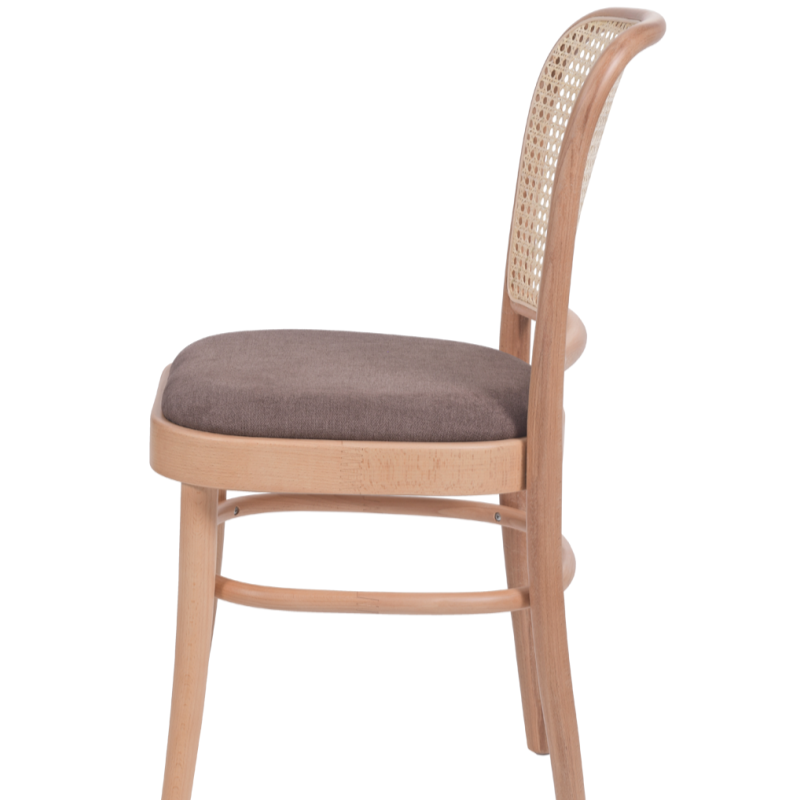 Krzesło gięte Loomi 811 rattan z tapicerowanym brązowym siedziskiem -bok