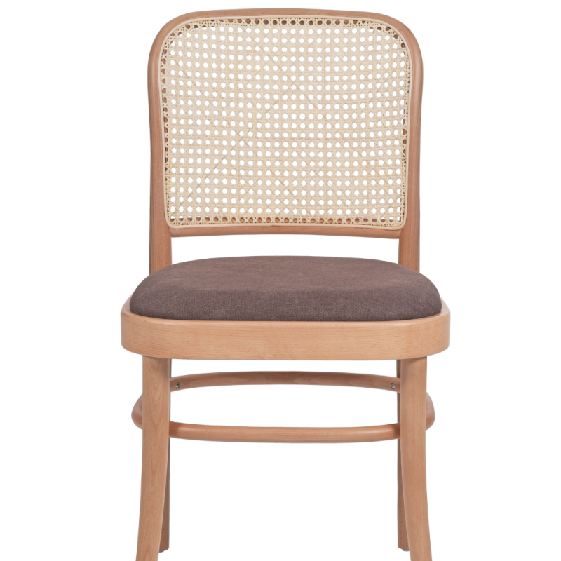 Krzesło gięte Loomi 811 rattan z tapicerowanym brązowym siedziskiem - prz&oacute;d