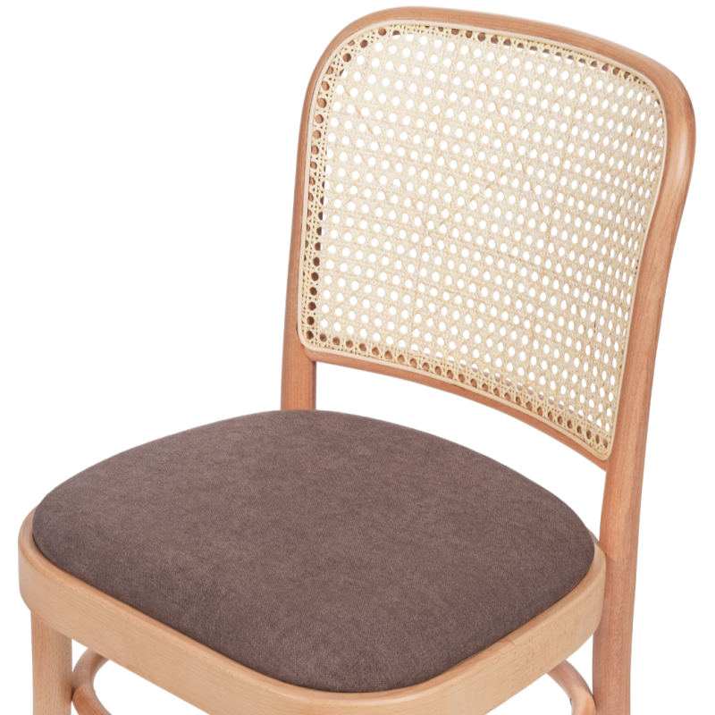 Krzesło gięte Loomi 811 rattan z tapicerowanym brązowym siedziskiem - siedzisko